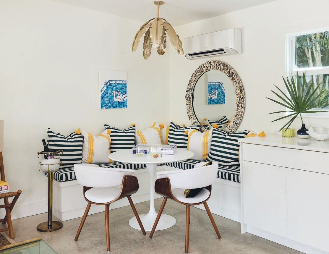 Stripes galore at the couple’s home in the El Cid neighborhood of West Palm Beach   PHOTOGRAPHED BY WING HO & CAPEHART         