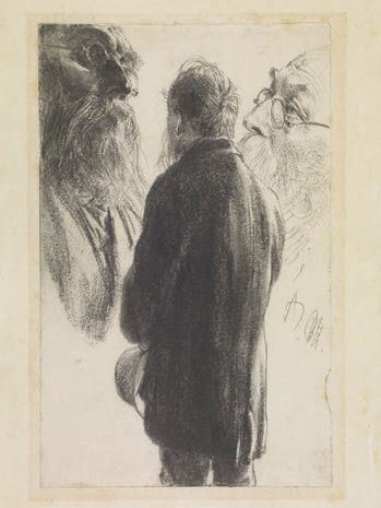 Adolf von Menzel, “Studies of a Man” (circa 1890, graphite on paper), 208 mm by 134 mm PHOTO COURTESY OF THE SOCIETY OF THE FOUR ARTS 